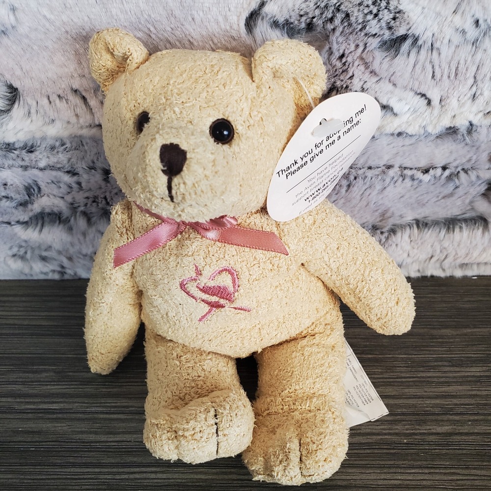 Vtg 2001 Avon Flame Foundation Teddy Bear Bean Plush Breast Cancer Awareness 7"